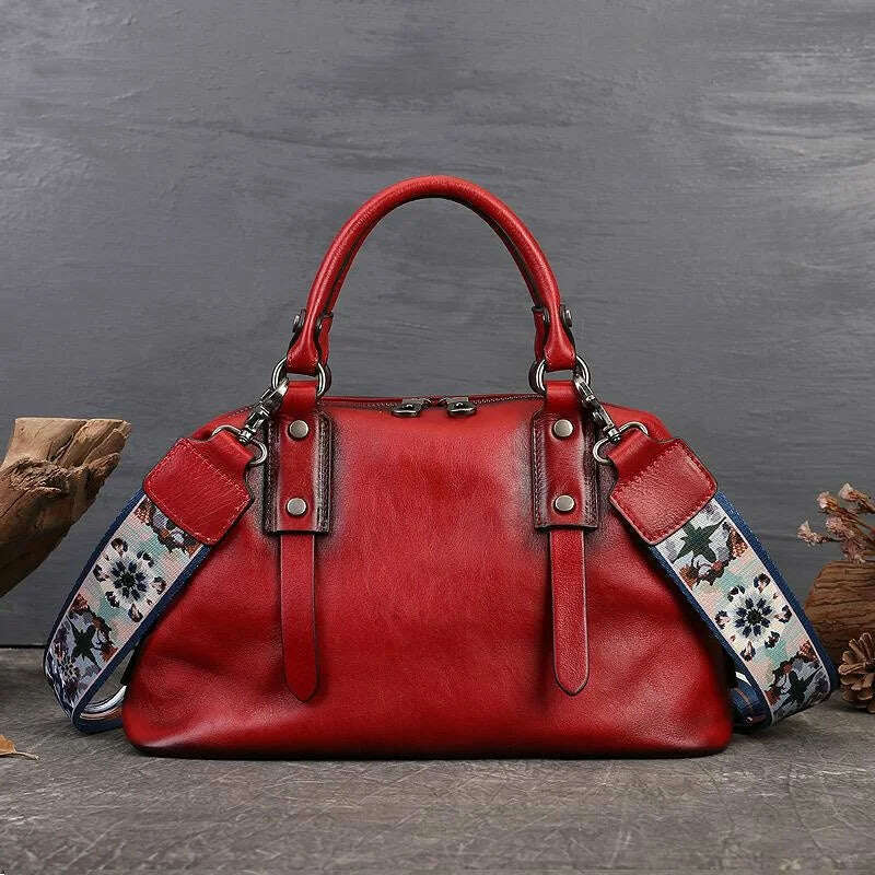 KIMLUD, MOTAORA Genuine Leather Shoulder Bags For Women Handbags 2024 New Luxury Designer Vintage Lady Handbag Casual Tote Women's Bag, Red / 33cm-13cm-19cm, KIMLUD APPAREL - Womens Clothes