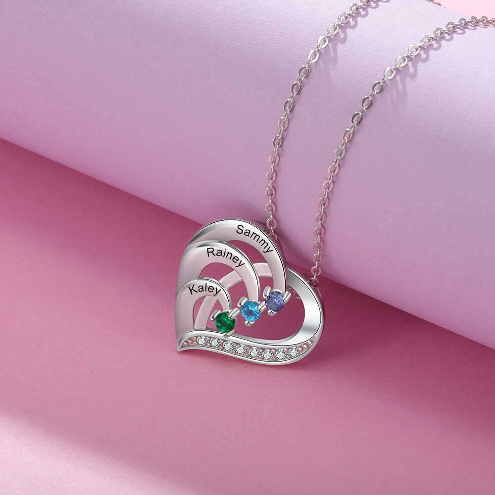 KIMLUD, Mother's Day Personalize Heart Necklace 925 Sterling Sliver Jewelry Custom Name Birthstone Promise Anniversary Gift for Women, KIMLUD Womens Clothes