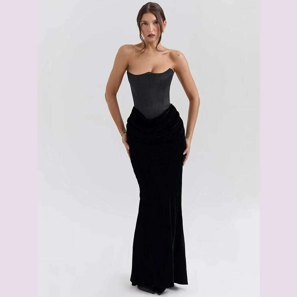 KIMLUD, Mozision Off-shoulder Strapless Sexy Maxi Dress For Women Elegant Sleeveless Backless Bodycon Club Party Evening Long Dress, black / L, KIMLUD APPAREL - Womens Clothes