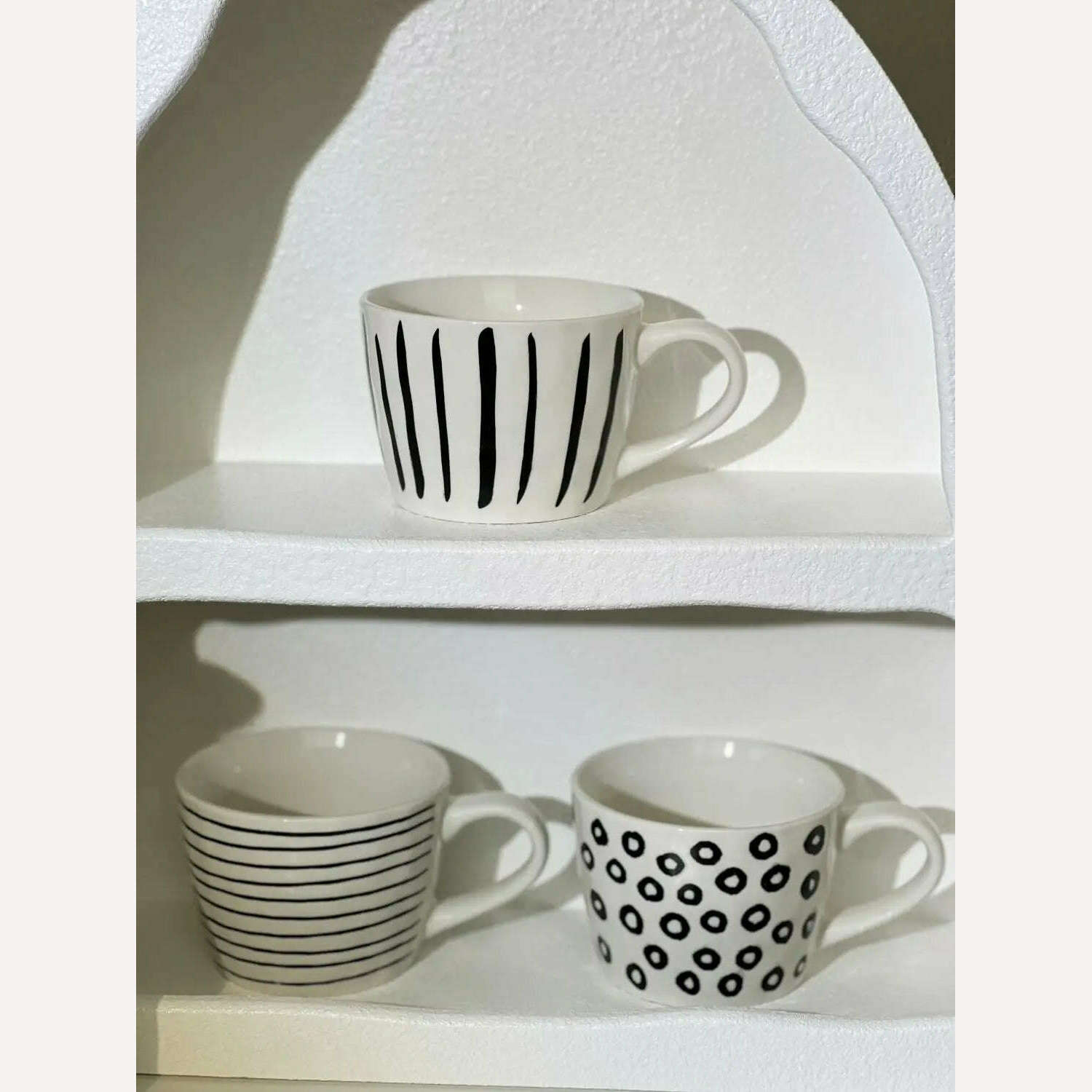 Mugs American Style Coffee Household Milk Breakfast Ceramics Cup Drinkware Stripe Wave Dot Handle Kitchen Garden - KIMLUD