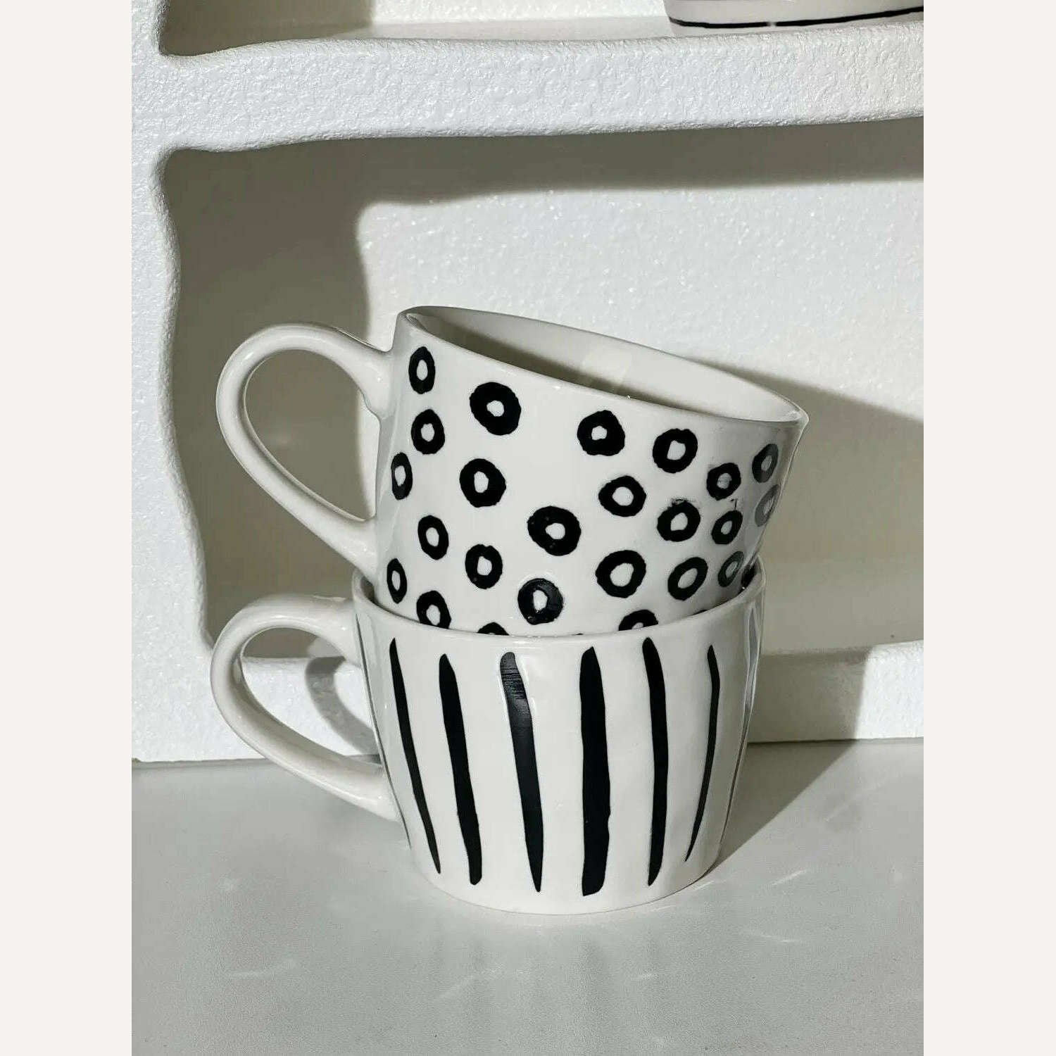 Mugs American Style Coffee Household Milk Breakfast Ceramics Cup Drinkware Stripe Wave Dot Handle Kitchen Garden - KIMLUD