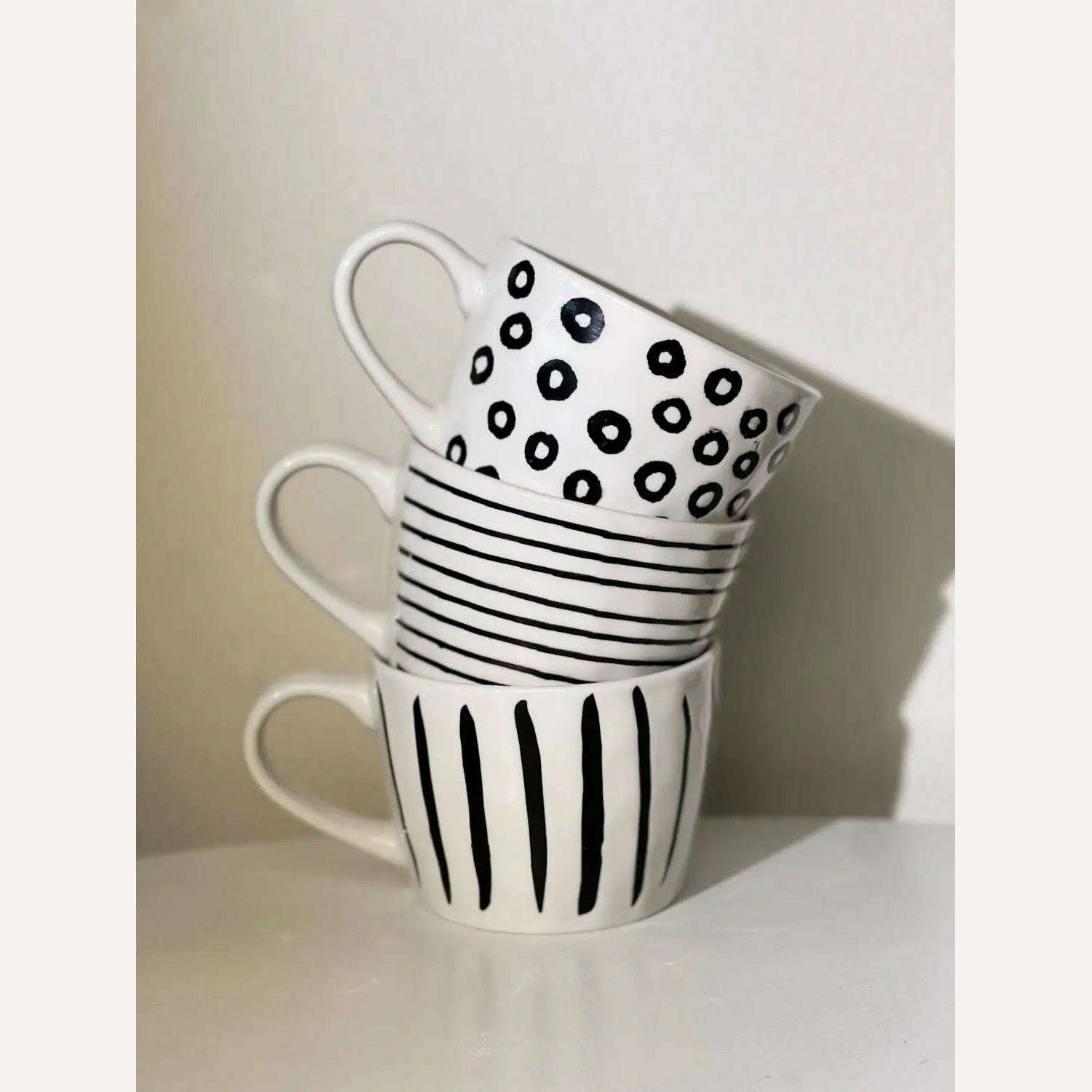 Mugs American Style Coffee Household Milk Breakfast Ceramics Cup Drinkware Stripe Wave Dot Handle Kitchen Garden - KIMLUD