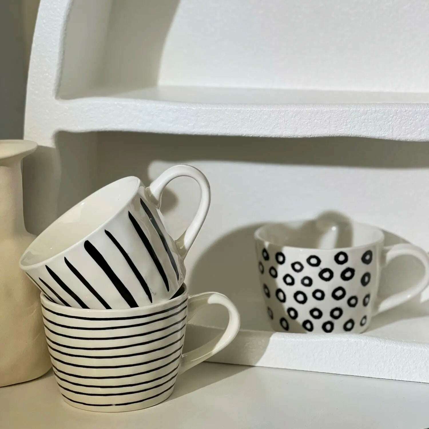 KIMLUD, Mugs American Style Coffee Household Milk Breakfast Ceramics Cup Drinkware Stripe Wave Dot Handle Kitchen Garden, KIMLUD Womens Clothes