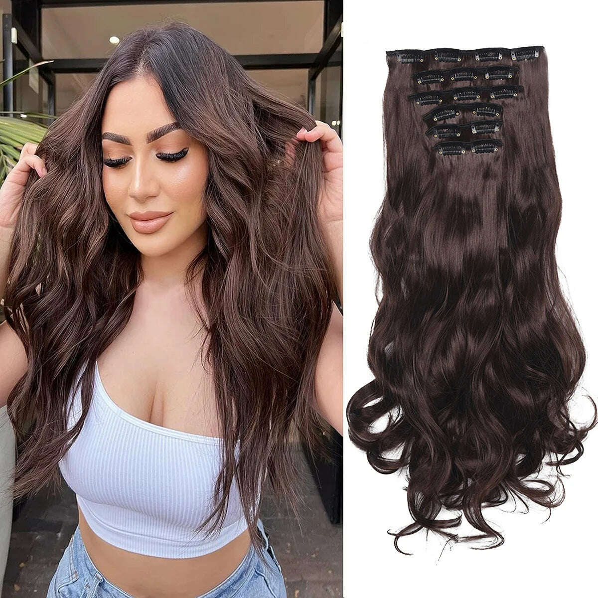 KIMLUD, Multi Color Clip-in Body Wave Hair Extensions 45.72cm 6 PCS Double Weft Synthetic Heat Resistant Hair Extensions for Women Girl, 6PC-4 / 24inches, KIMLUD APPAREL - Womens Clothes