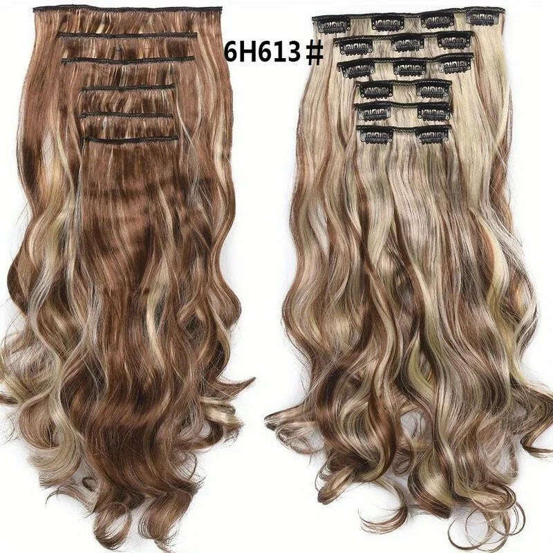 KIMLUD, Multi Color Clip-in Body Wave Hair Extensions 45.72cm 6 PCS Double Weft Synthetic Heat Resistant Hair Extensions for Women Girl, 6PC-6H613 / 24inches, KIMLUD APPAREL - Womens Clothes