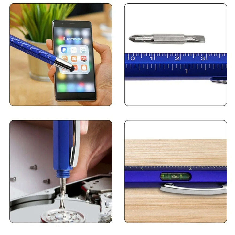 Multi-Function Ballpoint Pen Spirit Level Scale Touch Screen Metal Ballpoint Pen With Measure Technical Ruler Hand Tool - KIMLUD