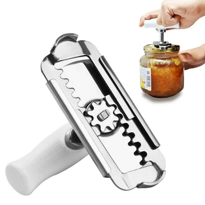 Multi-function Bottle Cap Opener Stainless Steel Adjustable Lids Off Jar Opener Labor-saving Screw Can Opener for Kitchen Gadget - KIMLUD