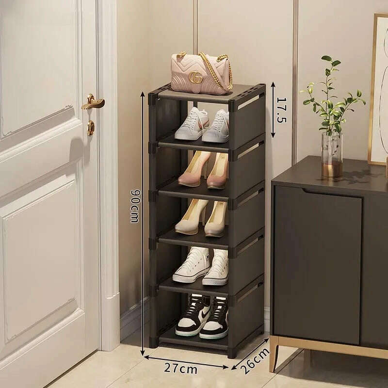 KIMLUD, Multi-Layer Stackable Shoe Cabinet Shoes Storage Rack foldable free combination shoe rack For Entry Wall Corner Shoes Shelf, Black-6-layer, KIMLUD APPAREL - Womens Clothes