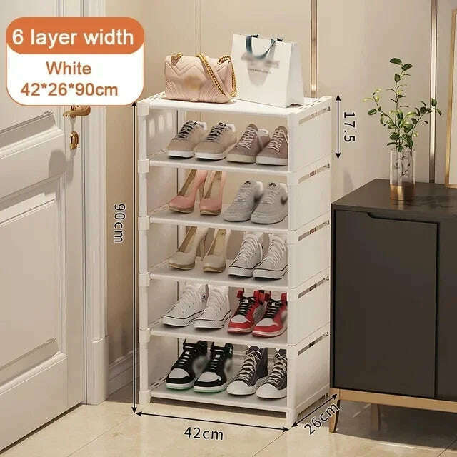 KIMLUD, Multi-Layer Stackable Shoe Cabinet Shoes Storage Rack foldable free combination shoe rack For Entry Wall Corner Shoes Shelf, White-6-layer-width, KIMLUD APPAREL - Womens Clothes