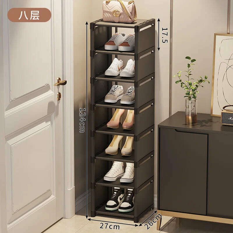 KIMLUD, Multi-Layer Stackable Shoe Cabinet Shoes Storage Rack foldable free combination shoe rack For Entry Wall Corner Shoes Shelf, Black-8-layer, KIMLUD APPAREL - Womens Clothes