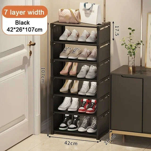 KIMLUD, Multi-Layer Stackable Shoe Cabinet Shoes Storage Rack foldable free combination shoe rack For Entry Wall Corner Shoes Shelf, Black-7-layer-width, KIMLUD APPAREL - Womens Clothes