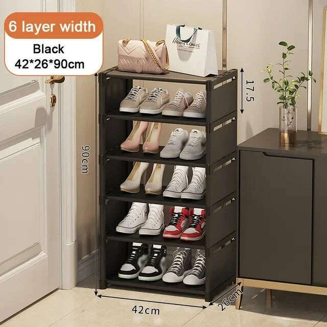 KIMLUD, Multi-Layer Stackable Shoe Cabinet Shoes Storage Rack foldable free combination shoe rack For Entry Wall Corner Shoes Shelf, Black-6-layer-width, KIMLUD APPAREL - Womens Clothes