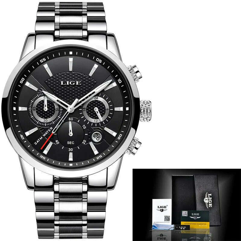 Multifunction Mens Watches LIGE Top Brand Luxury Casual Quartz Watch Men Sport Waterproof Clock Silver Watches Relogio Masculino - KIMLUD