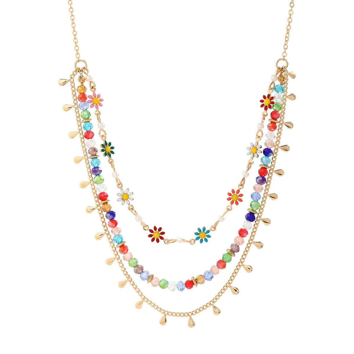 Multilayer Boho Colorful Tiny Flower Tassel Chain Necklace for Women Wed Bridal Korean Fashion Bead Choker Aesthetic Y2K Jewelry - KIMLUD