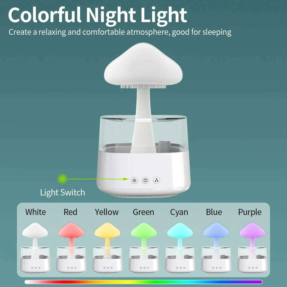 KIMLUD, Mushroom Rain Air Humidifier Electric Aroma Diffuser Rain Cloud Smell Distributor Relax Water Drops Sounds Colorful Night Lights, KIMLUD Womens Clothes