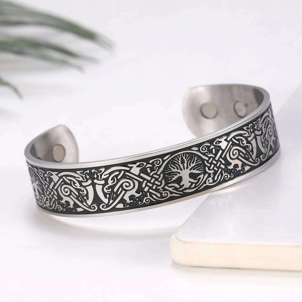 KIMLUD, My Shape Viking Cuff Bangles Celtics Knots Tree of Life Stainless Steel Magnetic Bracelets Therapy Health Vintage Male Jewelry, bangle 2, KIMLUD APPAREL - Womens Clothes