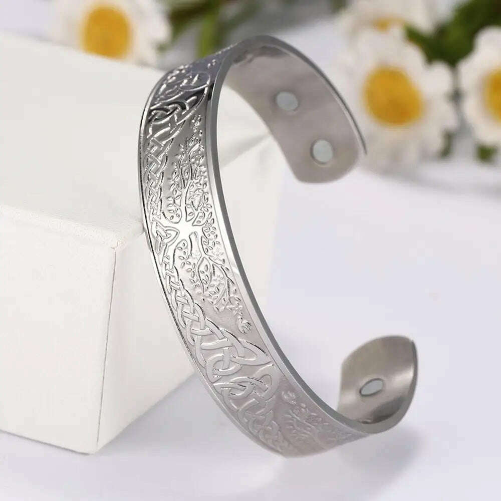 KIMLUD, My Shape Viking Cuff Bangles Celtics Knots Tree of Life Stainless Steel Magnetic Bracelets Therapy Health Vintage Male Jewelry, bangle 3, KIMLUD APPAREL - Womens Clothes