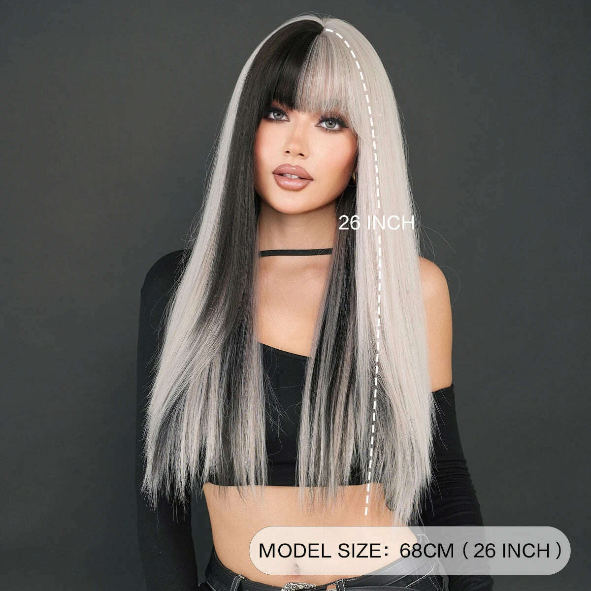 NAMM Long Body Straight Silver Ash Hair Wig With Bangs For Women Daily Party High Density Hair Ombre Wigs Heat Resistant Fiber - KIMLUD