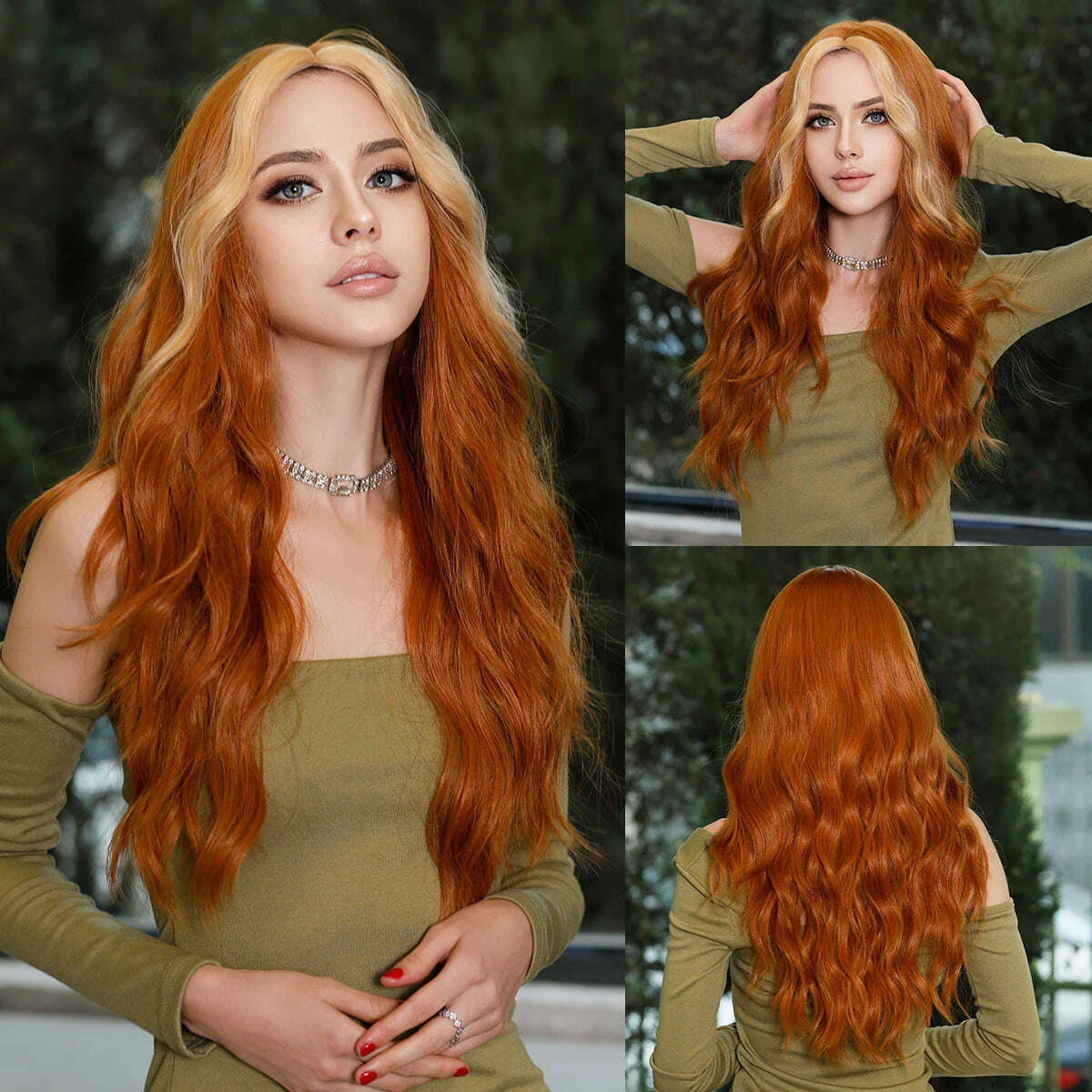 NAMM Long Wavy Ombre Blonde Wigs for Women Cosplay Daily Party Synthetic Light Orange Hair Wig Lolita Heat Resistant Fiber - KIMLUD