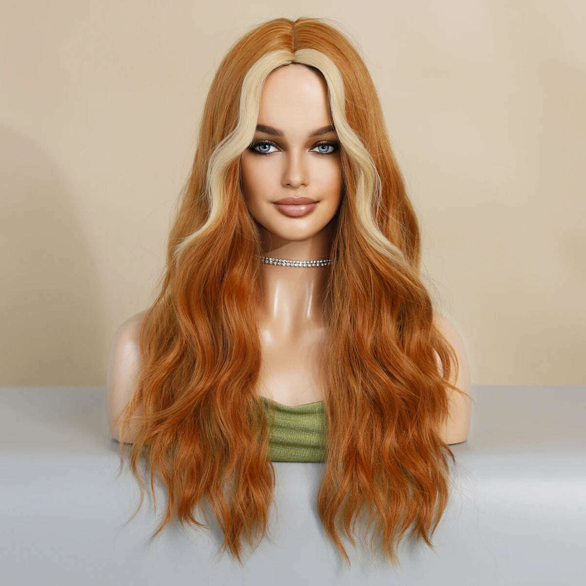 NAMM Long Wavy Ombre Blonde Wigs for Women Cosplay Daily Party Synthetic Light Orange Hair Wig Lolita Heat Resistant Fiber - KIMLUD