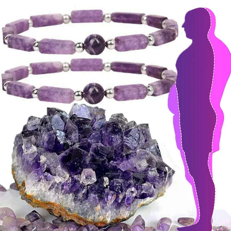 Natural Amethyst Body-purify Slimming Bracelet Stone Energy Yoga Bracelets for Women Weight Loss Bracelet Fatigue Relief Healing - KIMLUD