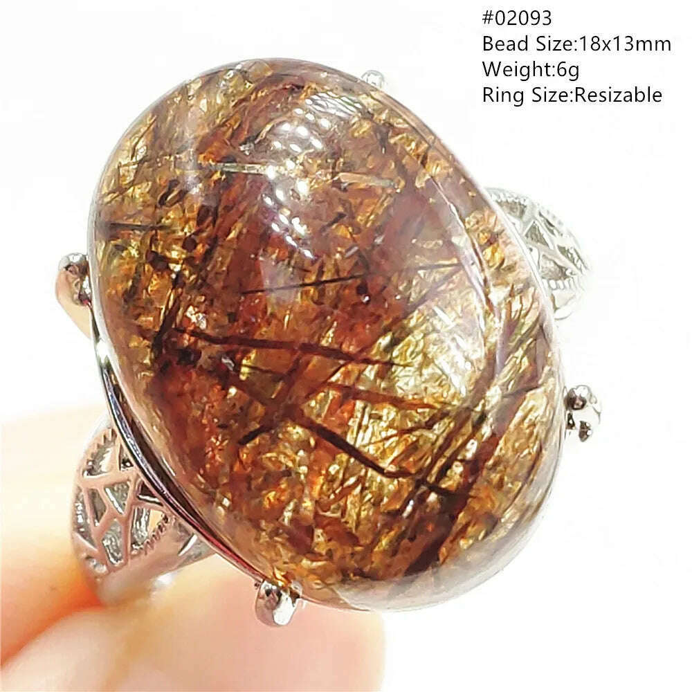 KIMLUD, Natural Black Copper Super Seven Rutilated Quartz Ring 925 Sterling Silver Lucky Jewelry Bead Adjustable Size Woman Men AAAAAA, KIMLUD Womens Clothes