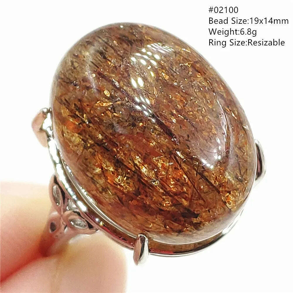 KIMLUD, Natural Black Copper Super Seven Rutilated Quartz Ring 925 Sterling Silver Lucky Jewelry Bead Adjustable Size Woman Men AAAAAA, 02100, KIMLUD APPAREL - Womens Clothes