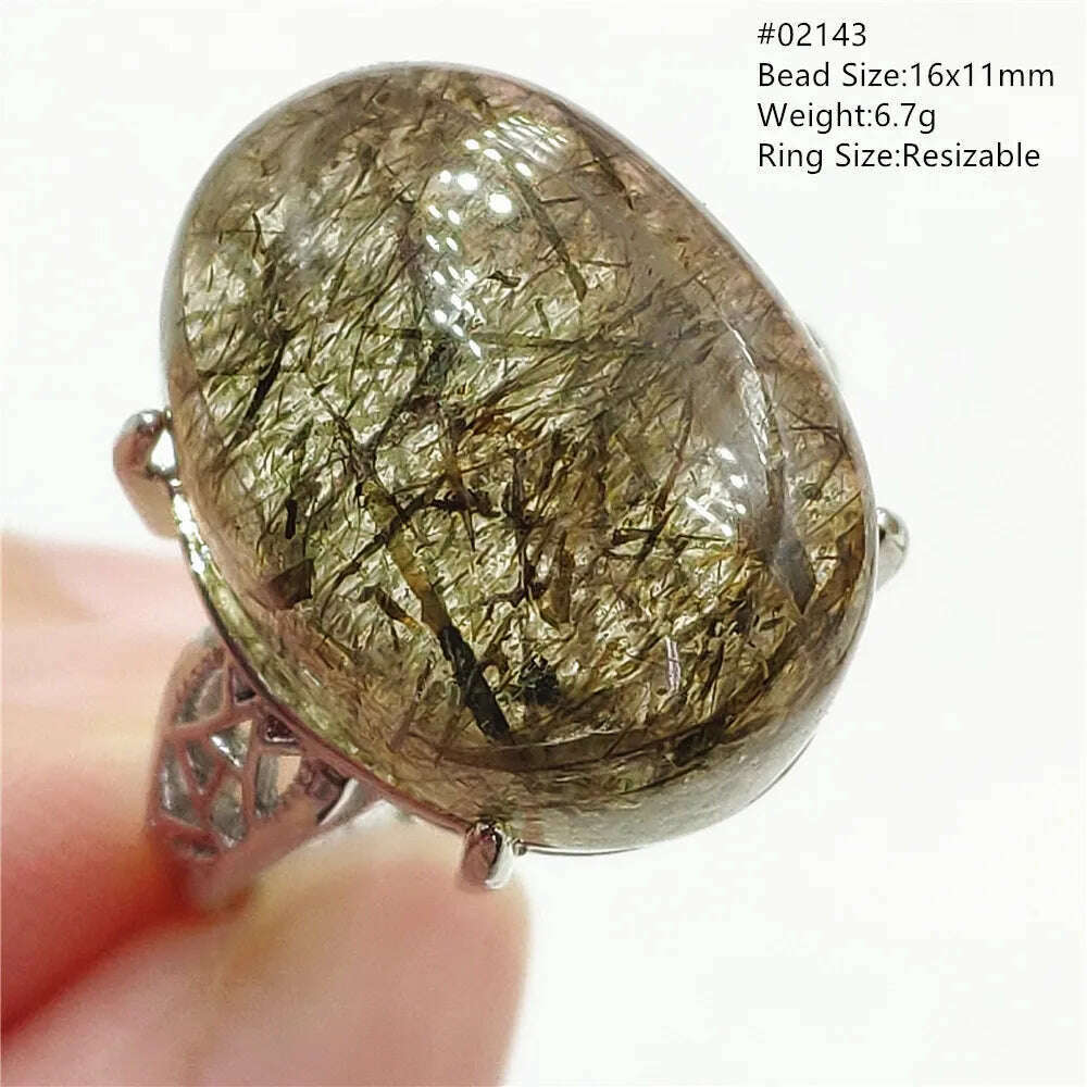 KIMLUD, Natural Black Copper Super Seven Rutilated Quartz Ring 925 Sterling Silver Lucky Jewelry Bead Adjustable Size Woman Men AAAAAA, 02143, KIMLUD APPAREL - Womens Clothes