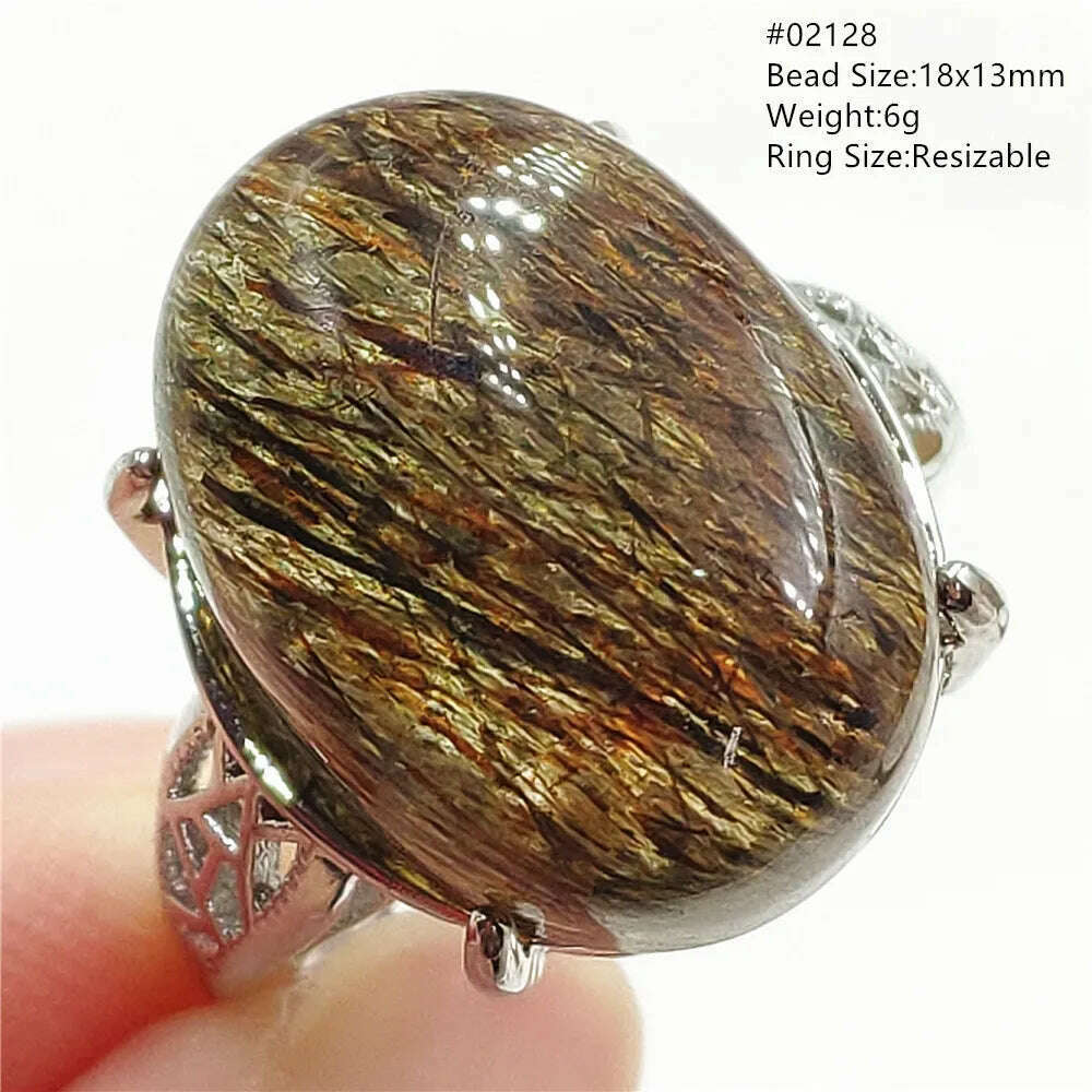 KIMLUD, Natural Black Copper Super Seven Rutilated Quartz Ring 925 Sterling Silver Lucky Jewelry Bead Adjustable Size Woman Men AAAAAA, 02128, KIMLUD APPAREL - Womens Clothes