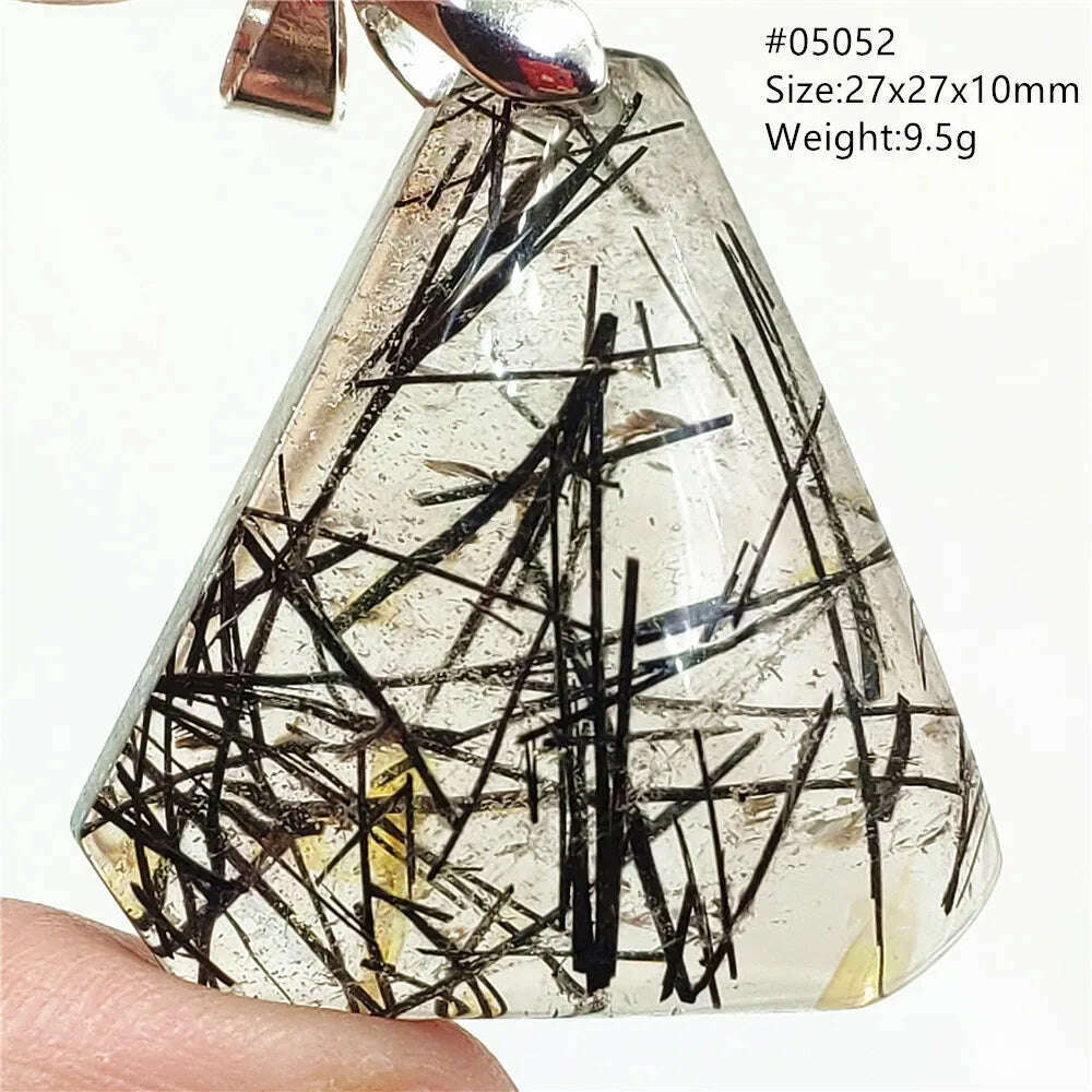 KIMLUD, Natural Black Rutilated Quartz Rectangle Pendant Jewelry Clear Beads Oval Clear Beads Crystal Wealthy Rutilated AAAAAA, 05052, KIMLUD APPAREL - Womens Clothes