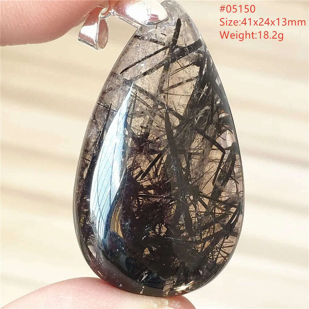 KIMLUD, Natural Black Rutilated Quartz Rectangle Pendant Jewelry Clear Beads Oval Clear Beads Crystal Wealthy Rutilated AAAAAA, KIMLUD Womens Clothes