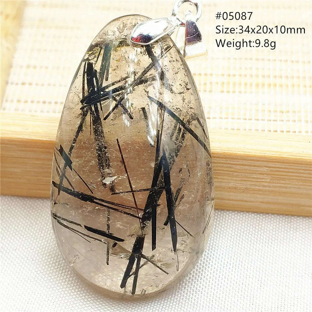 KIMLUD, Natural Black Rutilated Quartz Rectangle Pendant Jewelry Clear Beads Oval Clear Beads Crystal Wealthy Rutilated AAAAAA, 05087, KIMLUD APPAREL - Womens Clothes