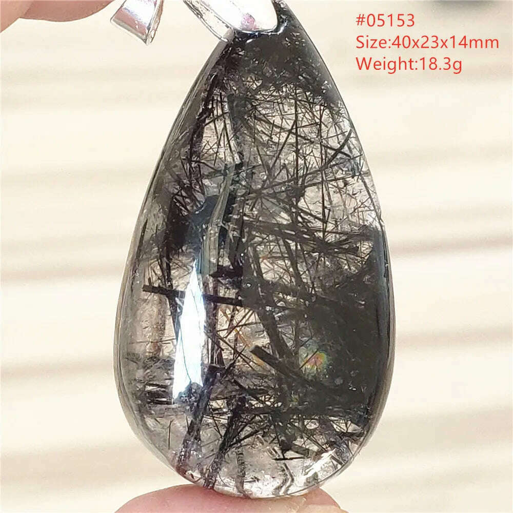 KIMLUD, Natural Black Rutilated Quartz Rectangle Pendant Jewelry Clear Beads Oval Clear Beads Crystal Wealthy Rutilated AAAAAA, 05153, KIMLUD APPAREL - Womens Clothes