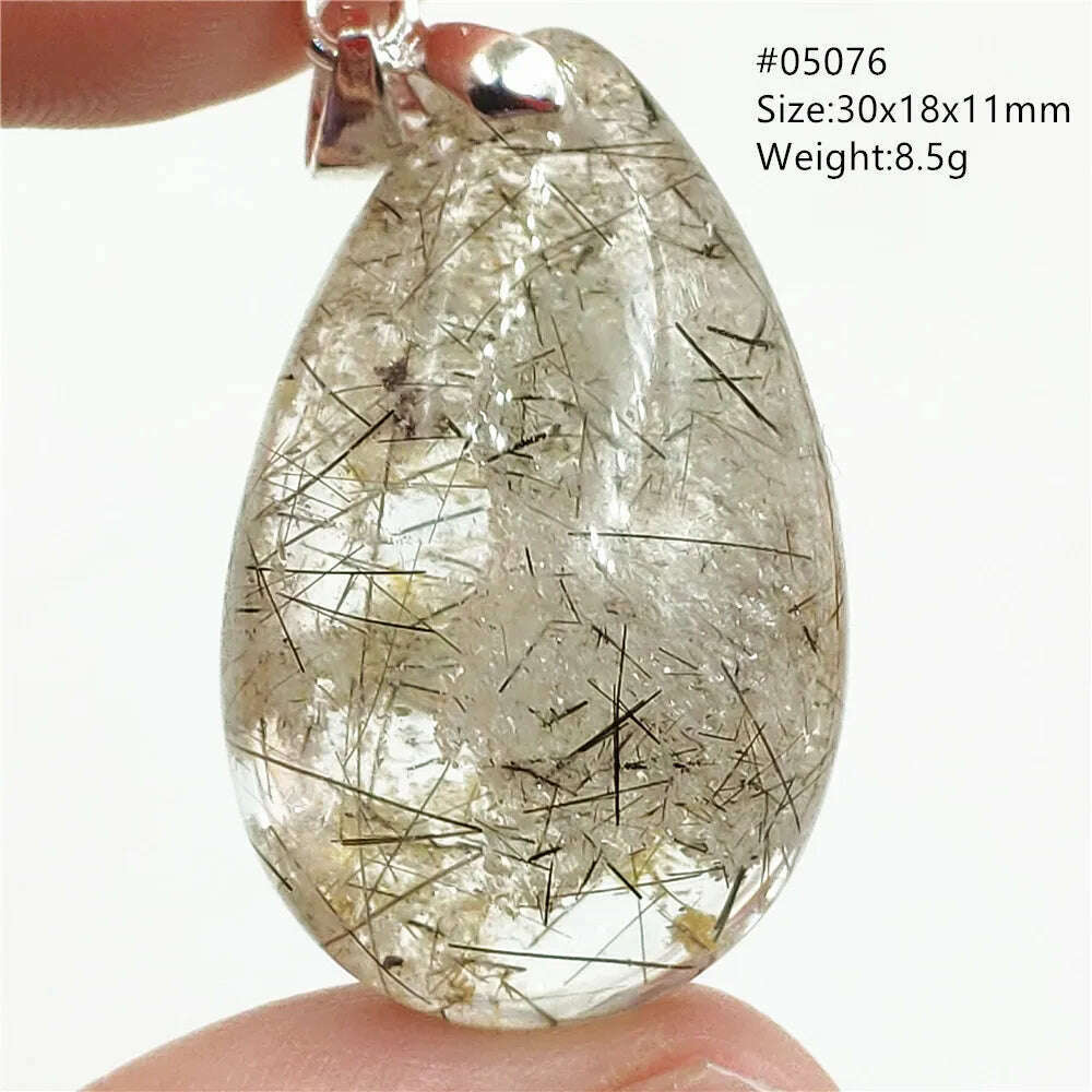 KIMLUD, Natural Black Rutilated Quartz Rectangle Pendant Jewelry Clear Beads Oval Clear Beads Crystal Wealthy Rutilated AAAAAA, 05076, KIMLUD APPAREL - Womens Clothes