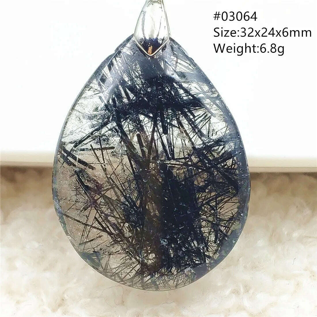 KIMLUD, Natural Black Rutilated Quartz Rectangle Pendant Jewelry Clear Beads Oval Clear Beads Crystal Wealthy Rutilated AAAAAA, 03064, KIMLUD APPAREL - Womens Clothes