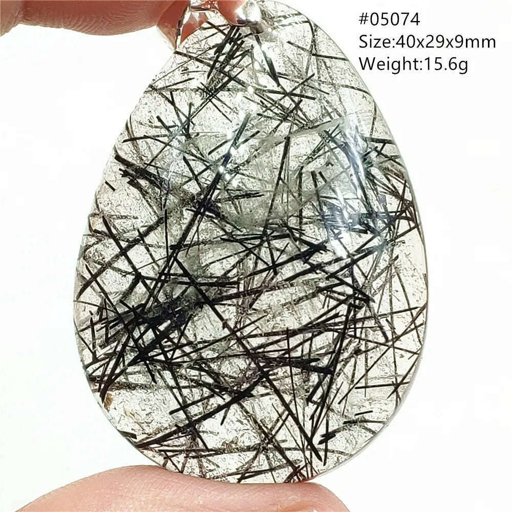 KIMLUD, Natural Black Rutilated Quartz Rectangle Pendant Jewelry Clear Beads Oval Clear Beads Crystal Wealthy Rutilated AAAAAA, 05074, KIMLUD APPAREL - Womens Clothes