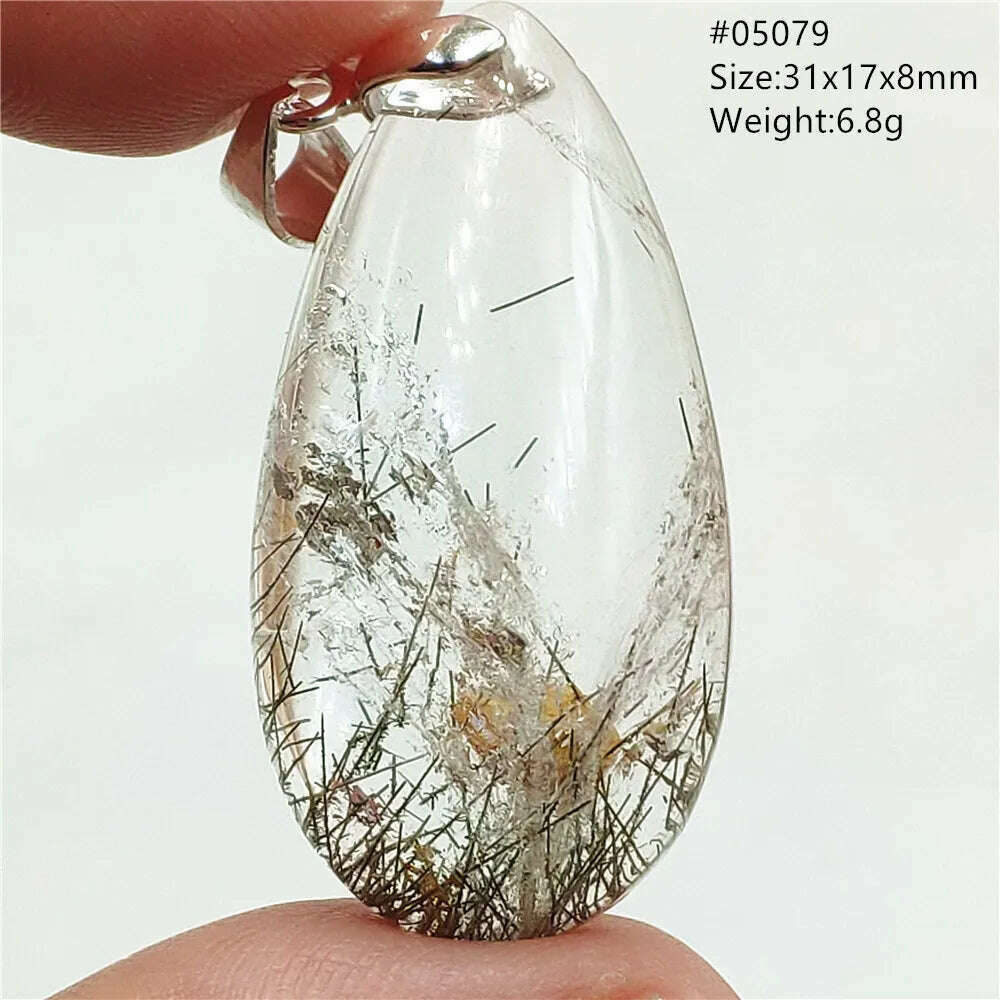 Natural Black Rutilated Quartz Rectangle Pendant Jewelry Clear Beads Oval Clear Beads Crystal Wealthy Rutilated AAAAAA - KIMLUD