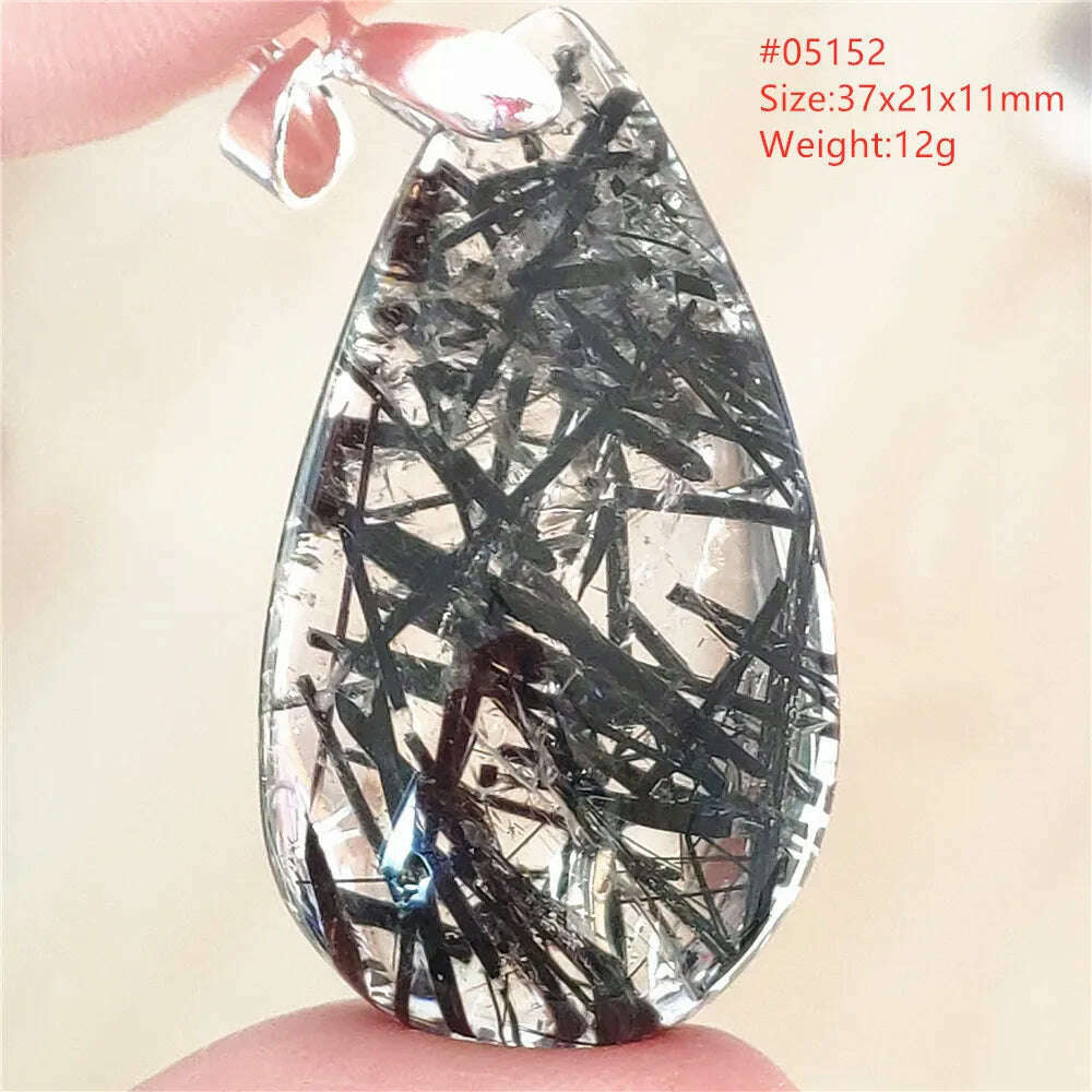 KIMLUD, Natural Black Rutilated Quartz Rectangle Pendant Jewelry Clear Beads Oval Clear Beads Crystal Wealthy Rutilated AAAAAA, 05152, KIMLUD APPAREL - Womens Clothes