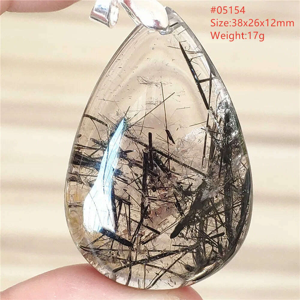 KIMLUD, Natural Black Rutilated Quartz Rectangle Pendant Jewelry Clear Beads Oval Clear Beads Crystal Wealthy Rutilated AAAAAA, 05154, KIMLUD APPAREL - Womens Clothes