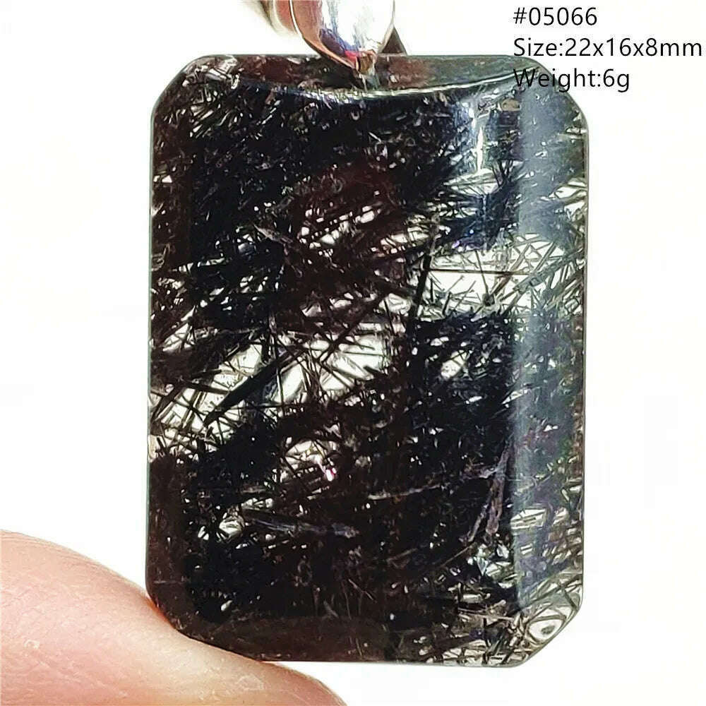 KIMLUD, Natural Black Rutilated Quartz Rectangle Pendant Jewelry Clear Beads Oval Clear Beads Crystal Wealthy Rutilated AAAAAA, 05066, KIMLUD APPAREL - Womens Clothes