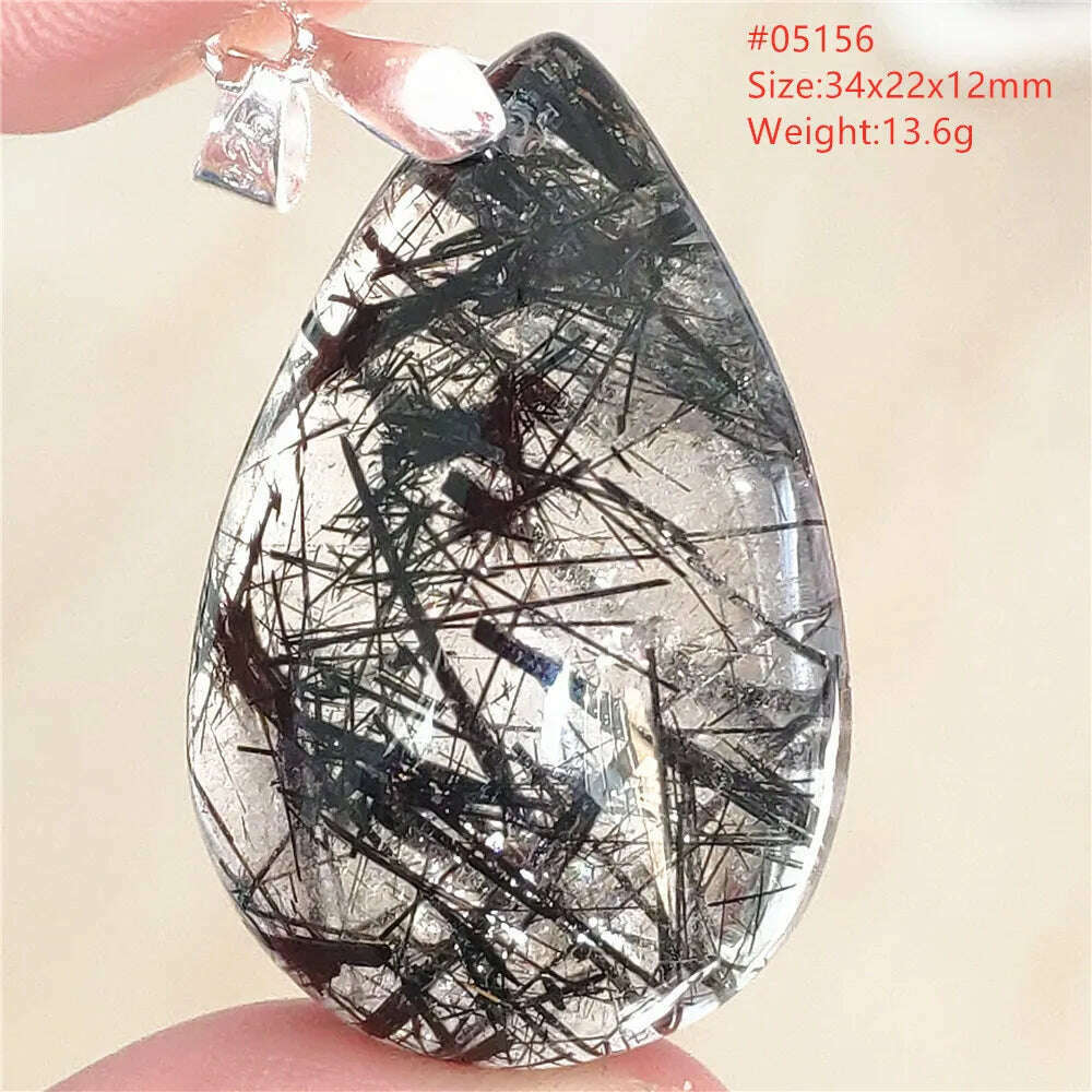 KIMLUD, Natural Black Rutilated Quartz Rectangle Pendant Jewelry Clear Beads Oval Clear Beads Crystal Wealthy Rutilated AAAAAA, 05156, KIMLUD APPAREL - Womens Clothes