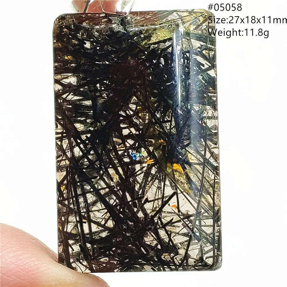 KIMLUD, Natural Black Rutilated Quartz Rectangle Pendant Jewelry Clear Beads Oval Clear Beads Crystal Wealthy Rutilated AAAAAA, 05058, KIMLUD APPAREL - Womens Clothes