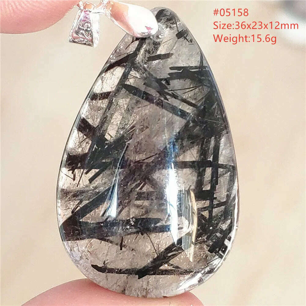 Natural Black Rutilated Quartz Rectangle Pendant Jewelry Clear Beads Oval Clear Beads Crystal Wealthy Rutilated AAAAAA - KIMLUD