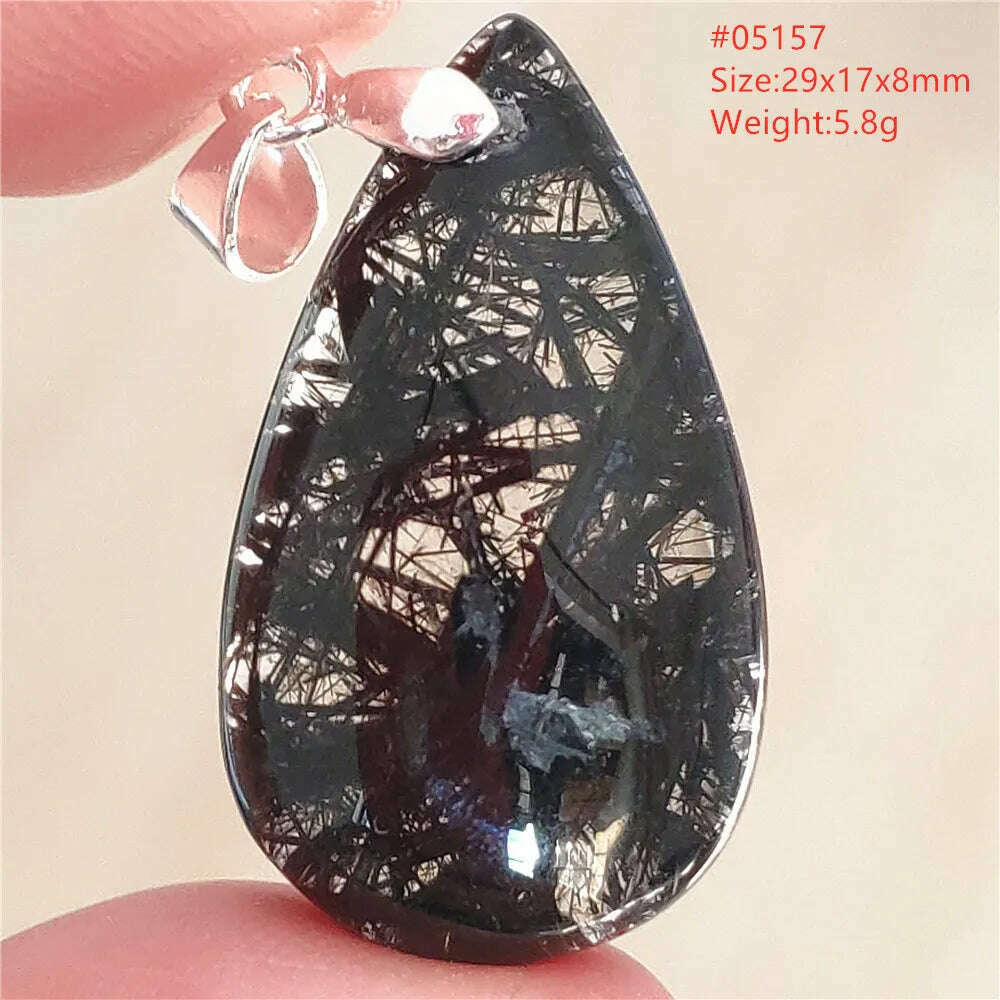 Natural Black Rutilated Quartz Rectangle Pendant Jewelry Clear Beads Oval Clear Beads Crystal Wealthy Rutilated AAAAAA - KIMLUD