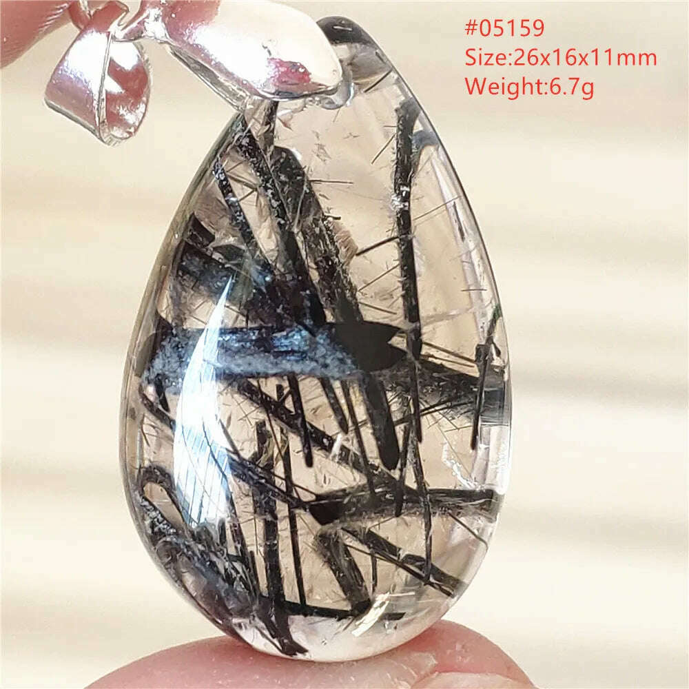 KIMLUD, Natural Black Rutilated Quartz Rectangle Pendant Jewelry Clear Beads Oval Clear Beads Crystal Wealthy Rutilated AAAAAA, 05159, KIMLUD APPAREL - Womens Clothes