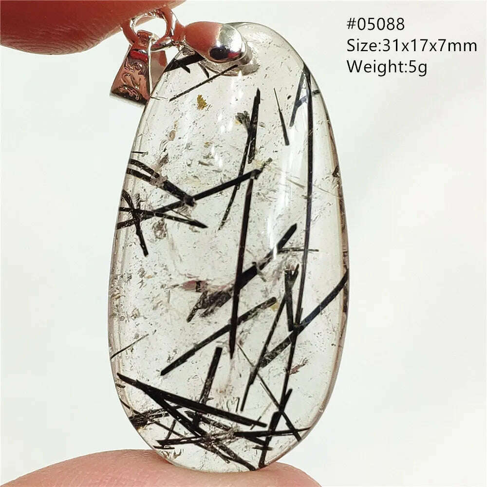 KIMLUD, Natural Black Rutilated Quartz Rectangle Pendant Jewelry Clear Beads Oval Clear Beads Crystal Wealthy Rutilated AAAAAA, 05088, KIMLUD APPAREL - Womens Clothes