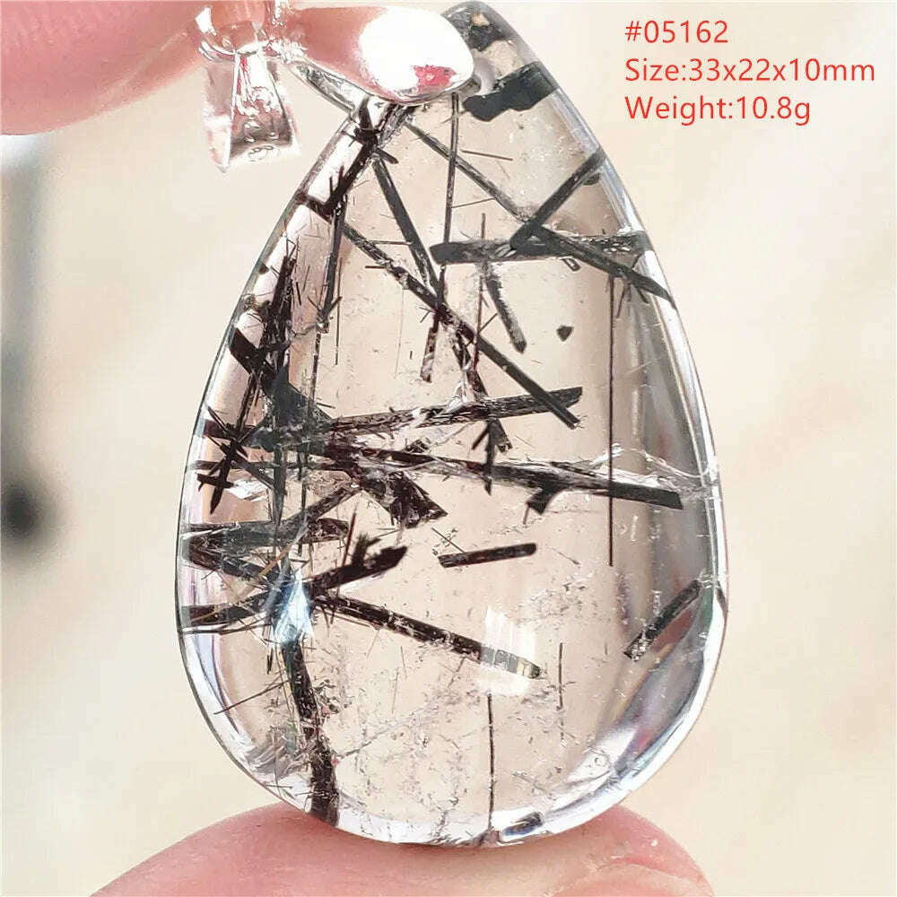 KIMLUD, Natural Black Rutilated Quartz Rectangle Pendant Jewelry Clear Beads Oval Clear Beads Crystal Wealthy Rutilated AAAAAA, 05162, KIMLUD APPAREL - Womens Clothes