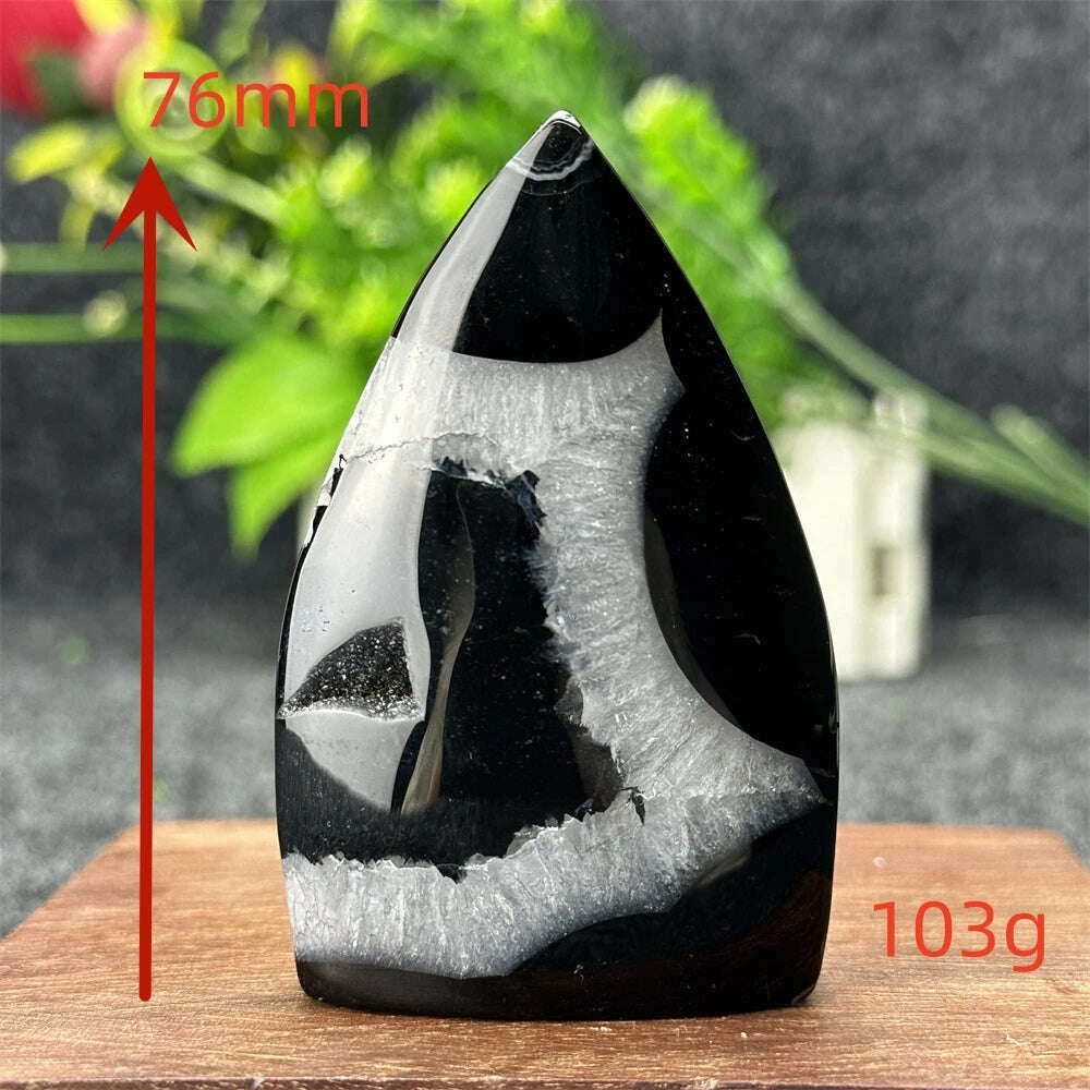 KIMLUD, Natural Crystal Black Onyx Silk Stripes Free Form Torch Healing Reiki Meditation Feng Shui Home Decor Gift, KIMLUD Womens Clothes