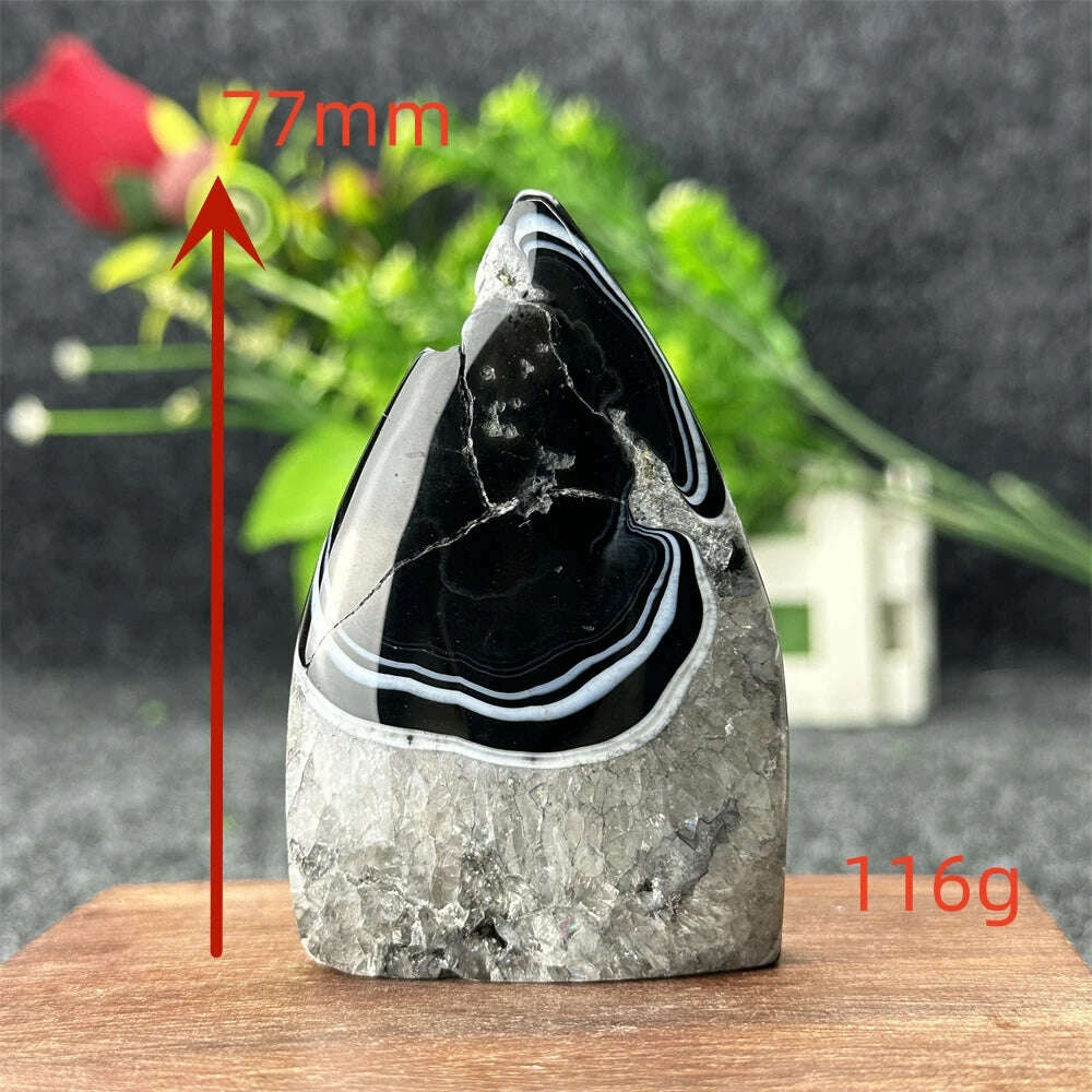 KIMLUD, Natural Crystal Black Onyx Silk Stripes Free Form Torch Healing Reiki Meditation Feng Shui Home Decor Gift, 116g   77mm, KIMLUD APPAREL - Womens Clothes