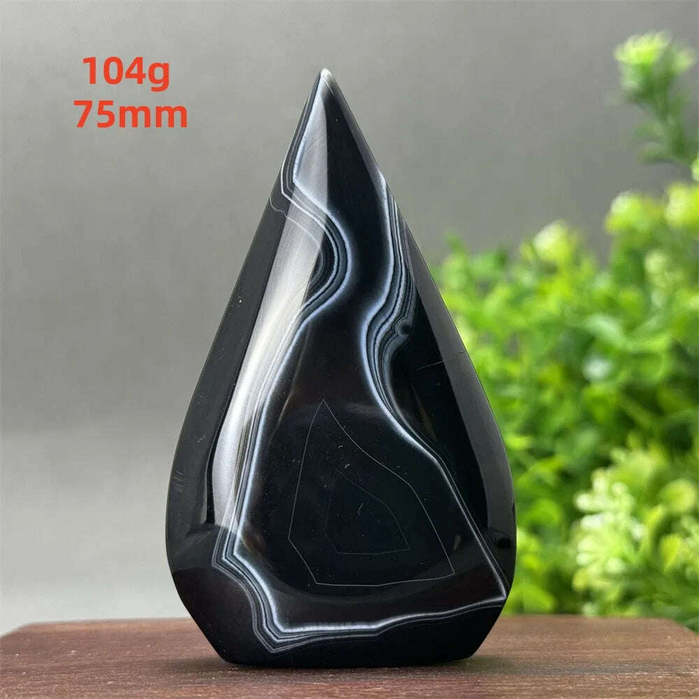 KIMLUD, Natural Crystal Black Onyx Silk Stripes Free Form Torch Healing Reiki Meditation Feng Shui Home Decor Gift, 104g   75mm, KIMLUD APPAREL - Womens Clothes